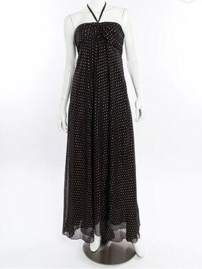 Ralph Lauren  SILK LAMÉ DOT HALTER DRESS.